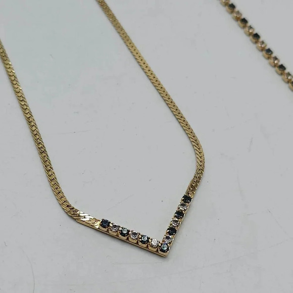 1982 AVON Galaxy of Color Sim Sapphire Chevron Gold Tone Necklace Bracelet Set - Picture 5 of 6